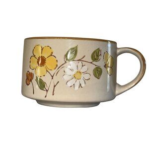 Vintage JP Casualstone Mug With Floral Design 3" Tall 4" Diameter Stoneware Hand